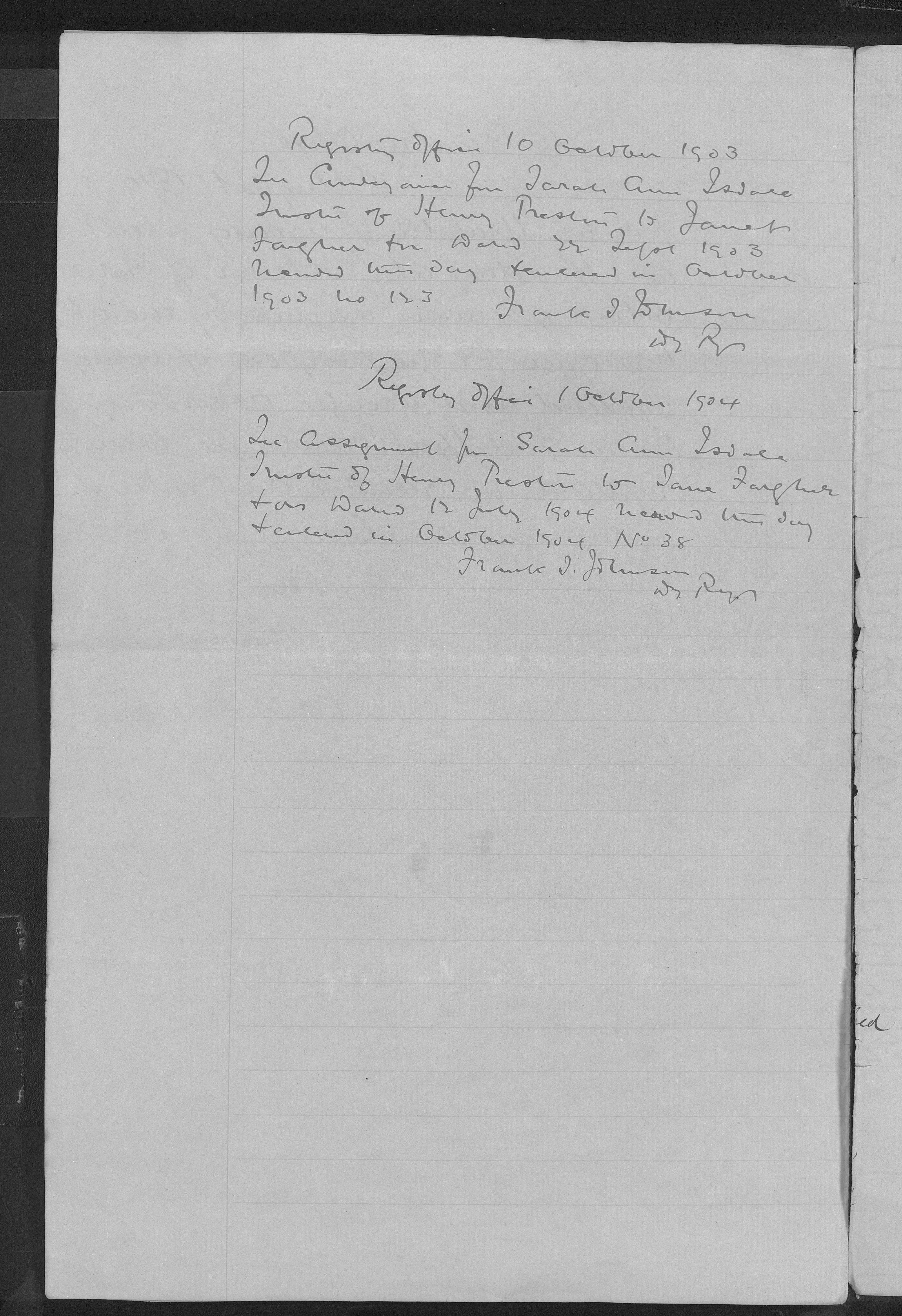 Registry Office endorsements, 1903&ndash;1904