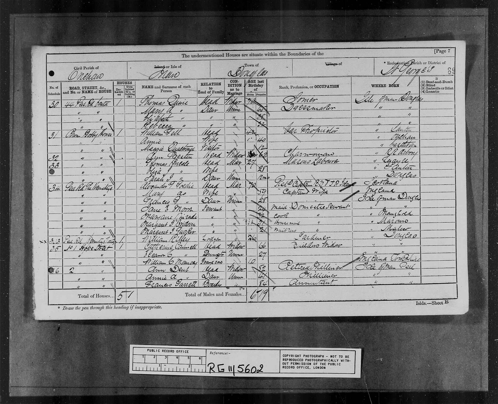 1881 Census, Onchan, Isle of Man, schedules 32-33