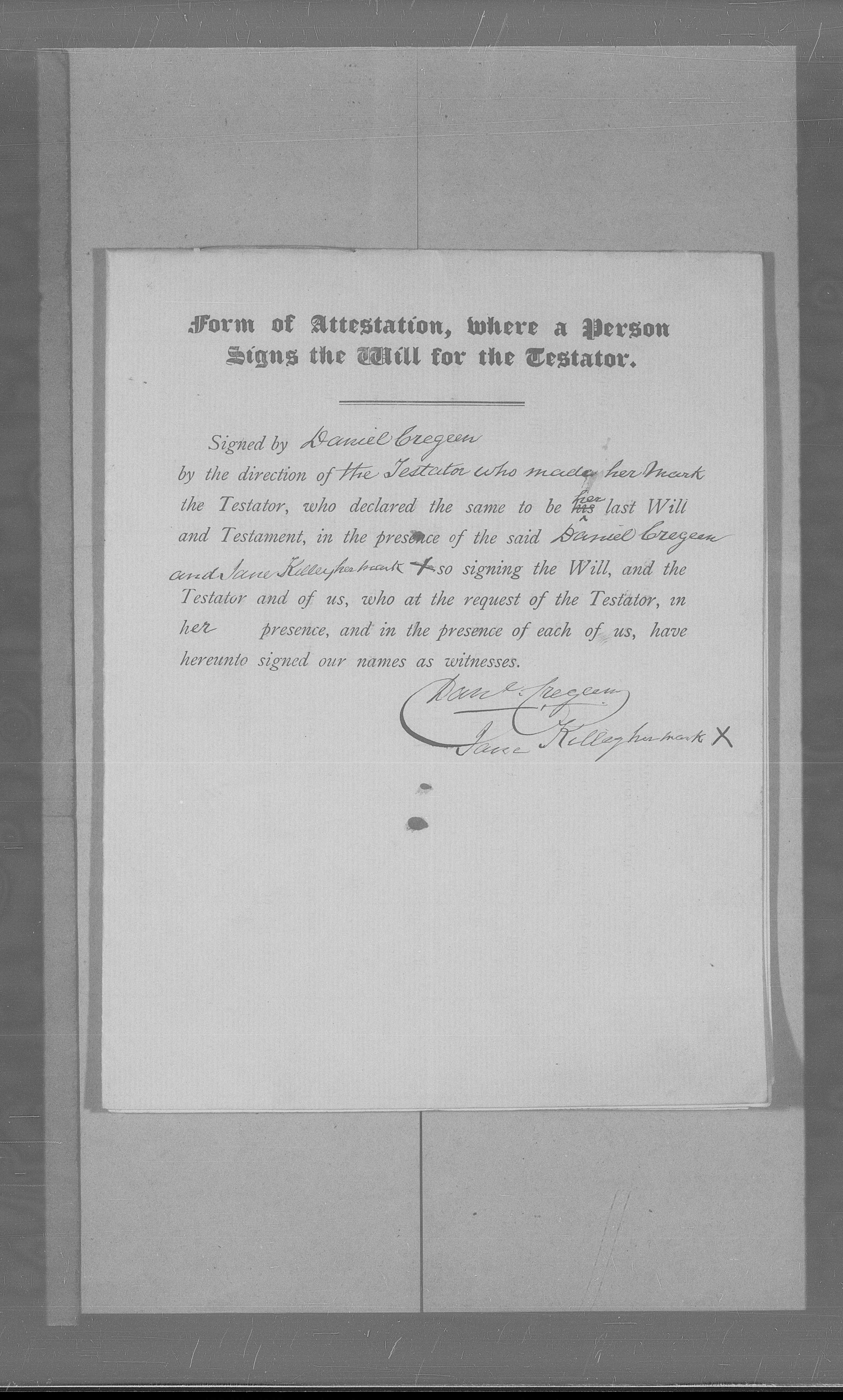 Attestation (signed for Ann by Daniel Cregen)