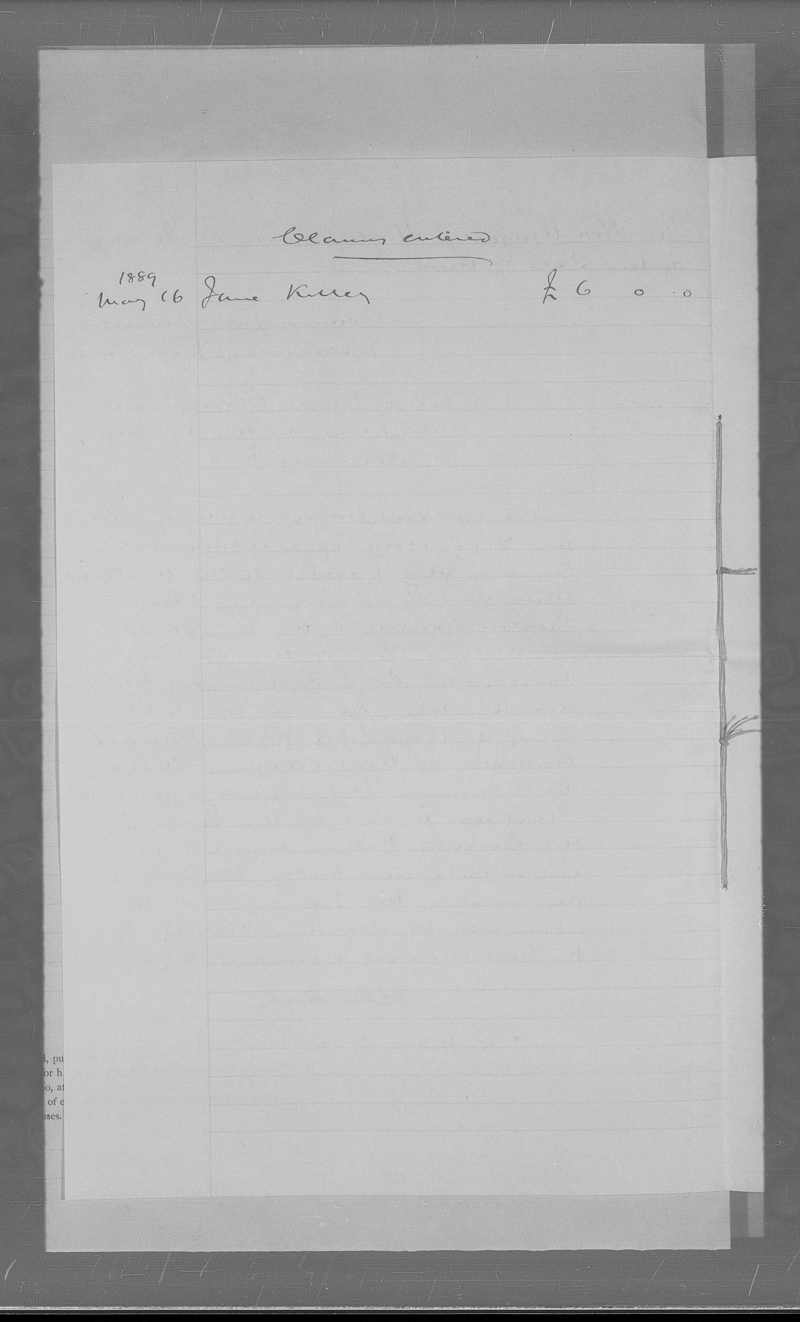 Claim entered against the estate, 1889