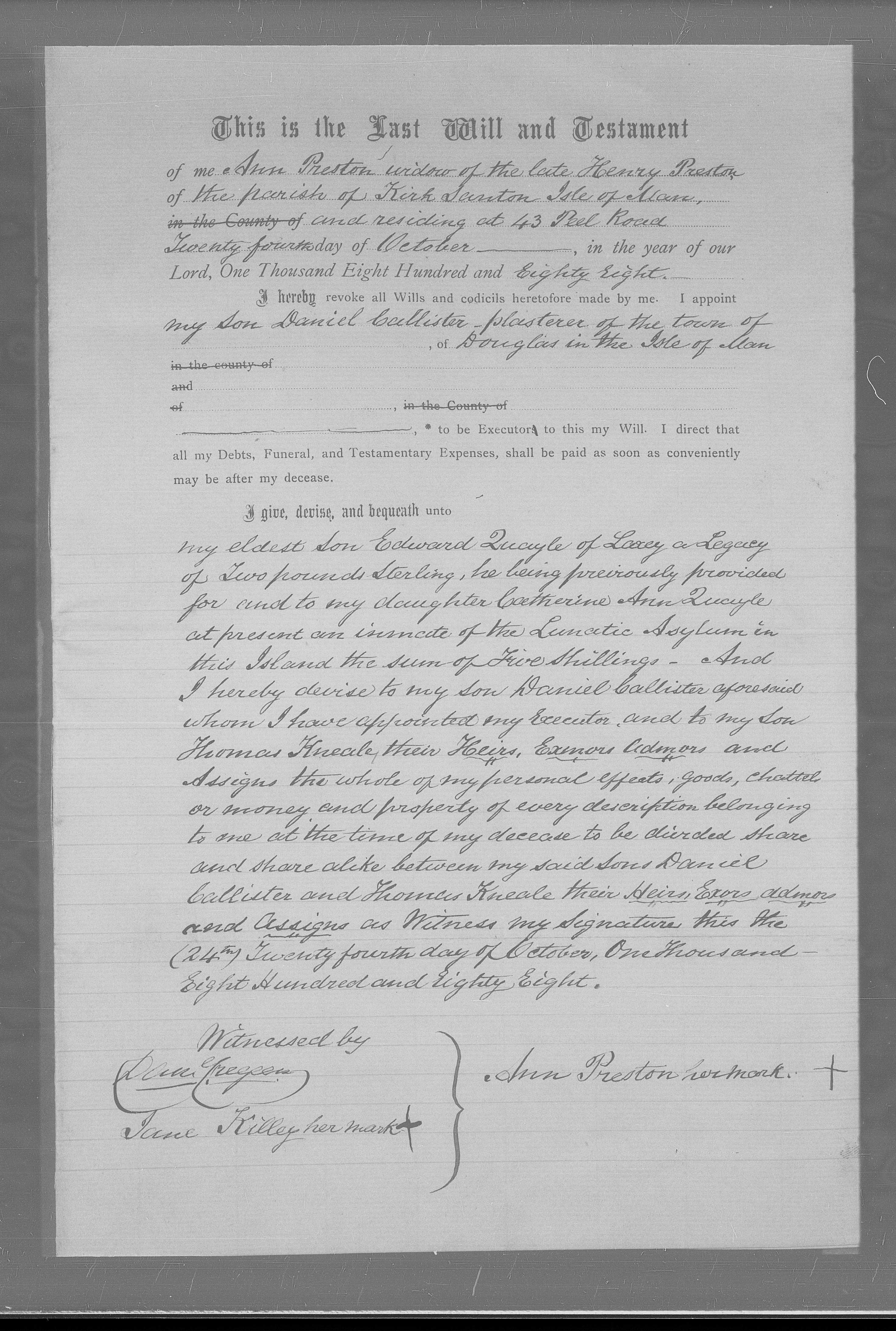 The will, 24 October 1888